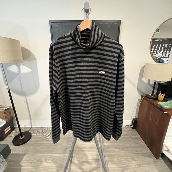 Stussy - Classic Stripe LS Turtleneck (#1140229) - Black, Grey - Picture 1 of 6
